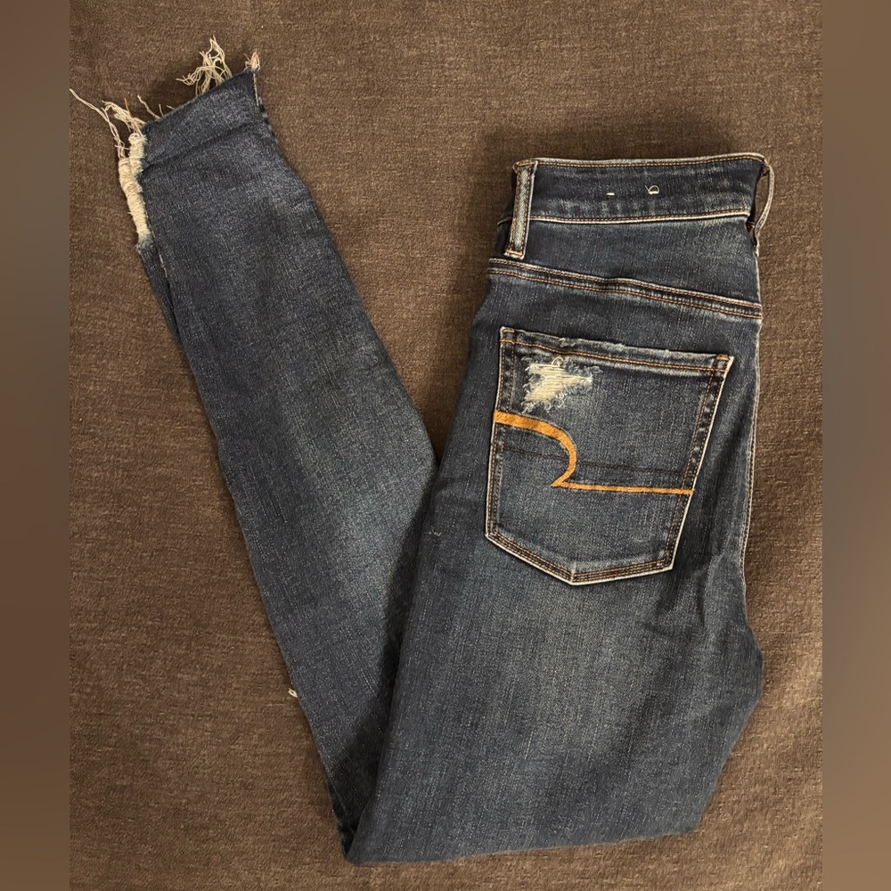 American Eagle Outfitters Dark Blue Distressed Skinny Jeans
